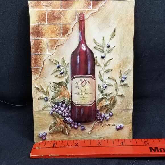 Tre Sorrelle wine wall hanging decor vintage approx 6 1/4" x 4 1/2" 3d - Picture 6 of 9